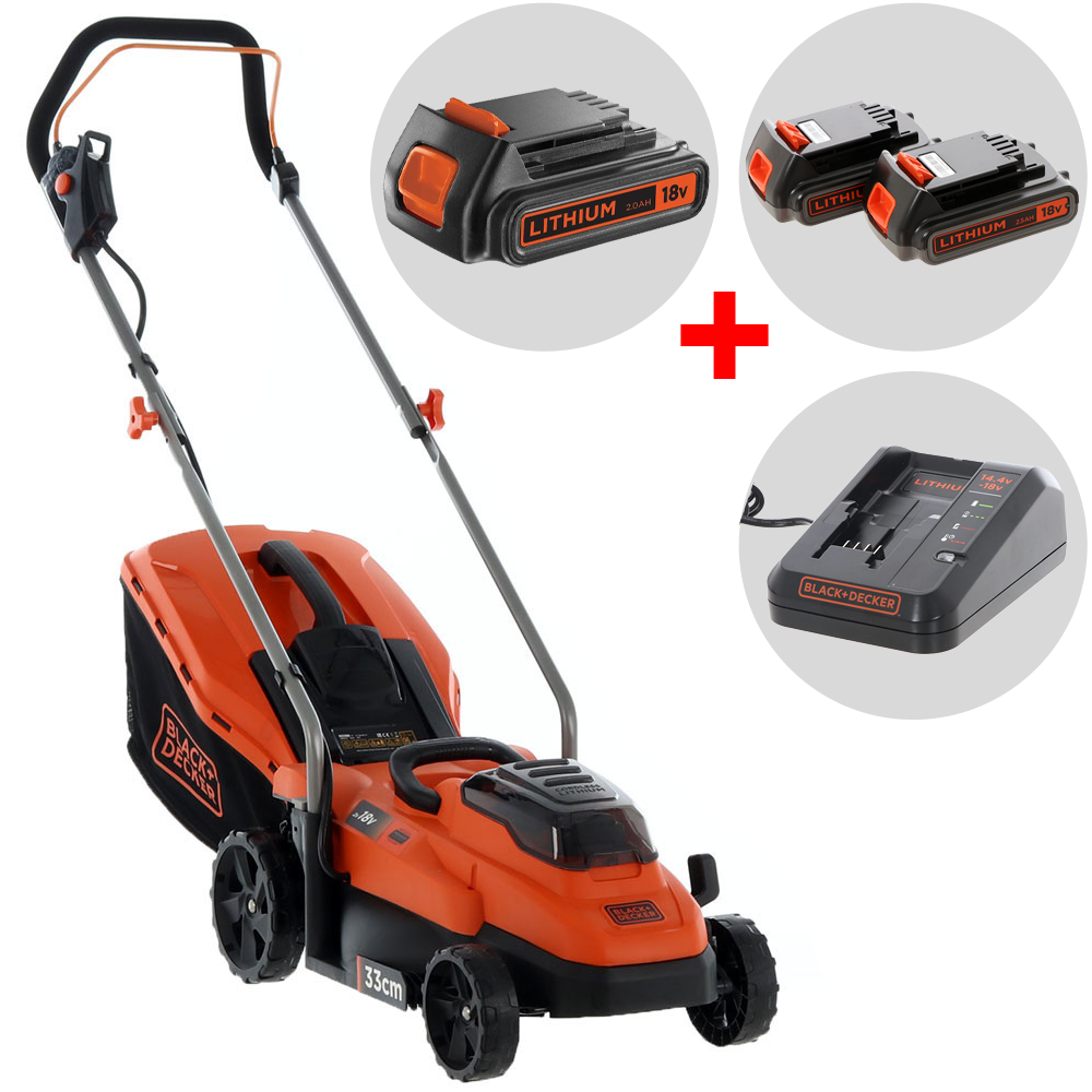 Black & Decker BCMW3318L2-QW Akku-Rasenmäher – 33 cm Schnittbreite – zum Schieben – mit Fangkorb – Ansicht 1