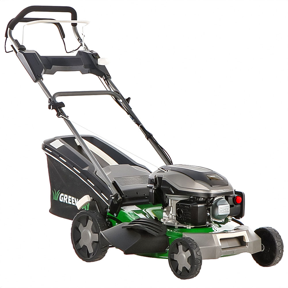 GreenBay GB-LM 46 S Benzin-Rasenmäher – 46 cm Schnittbreite – Heckantrieb – mit Fangkorb – Ansicht 1
