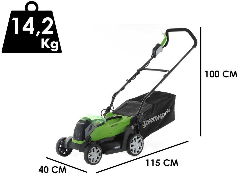 Greenworks G48LM36 Akku-Rasenmäher – 36 cm Schnittbreite – zum Schieben – mit Fangkorb – Ansicht 2