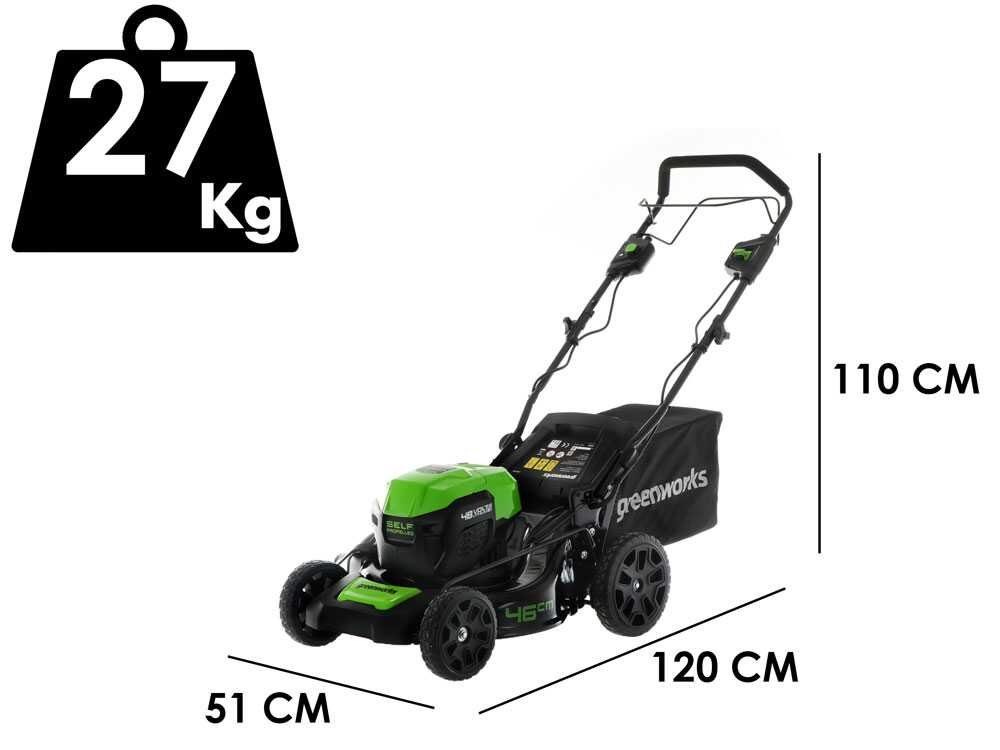 Greenworks GD48LM46SP Akku-Rasenmäher – 46 cm Schnittbreite – Heckantrieb – mit Fangkorb – Ansicht 2