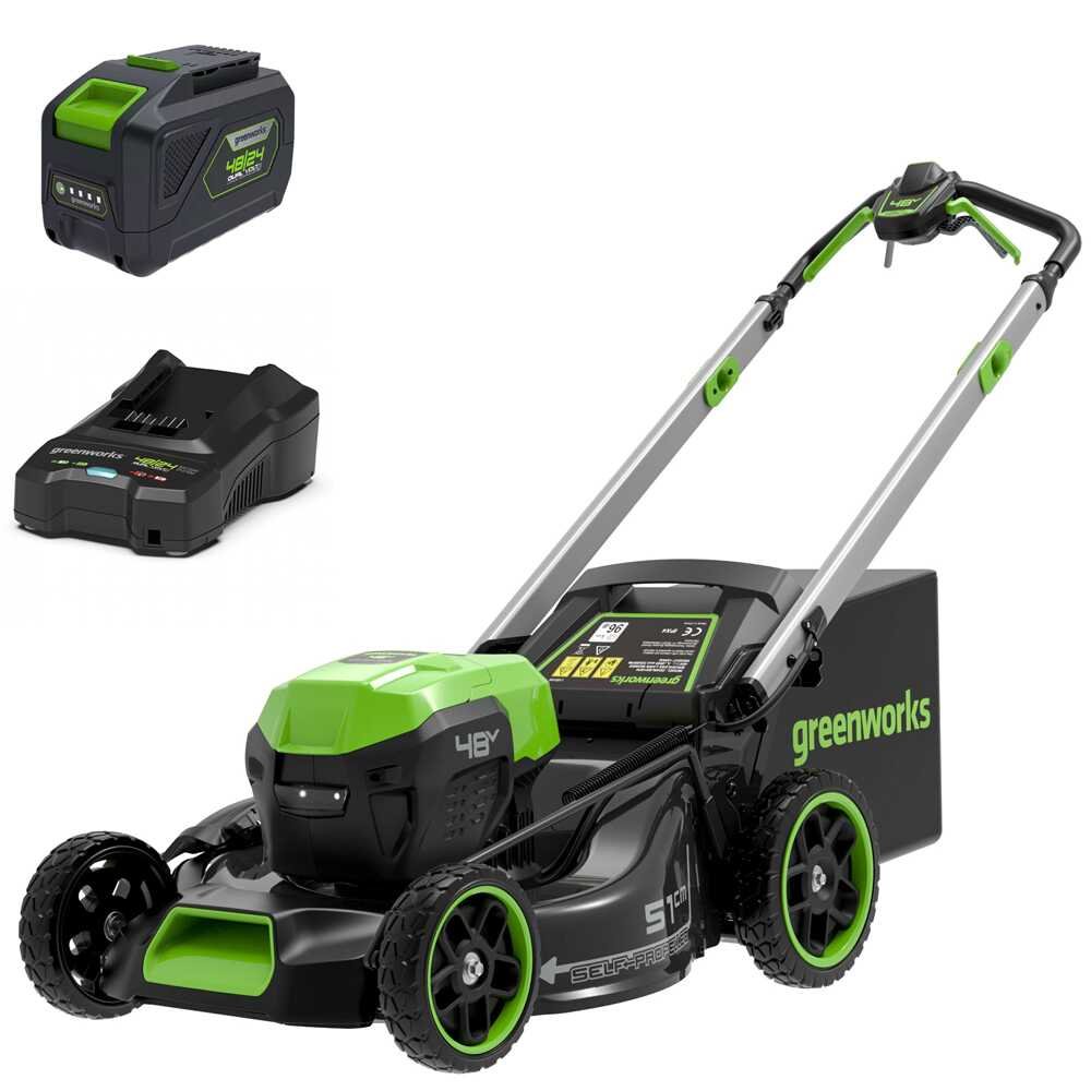 Greenworks GD48LM51SPIIK5 Akku-Rasenmäher – 51 cm Schnittbreite – Heckantrieb – mit Fangkorb – Ansicht 1
