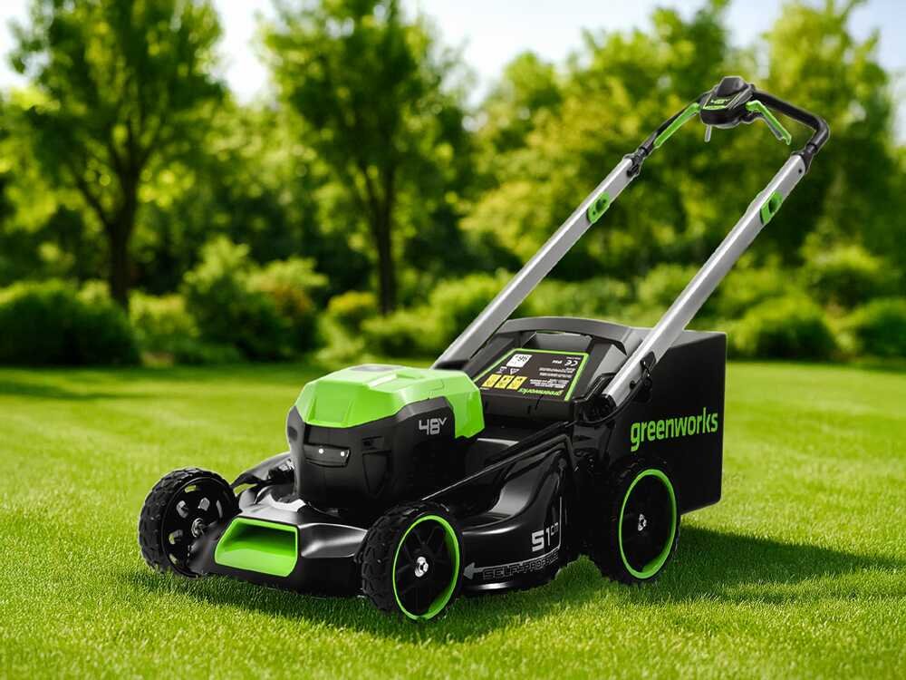 Greenworks GD48LM51SPIIK5 Akku-Rasenmäher – 51 cm Schnittbreite – Heckantrieb – mit Fangkorb – Ansicht 2