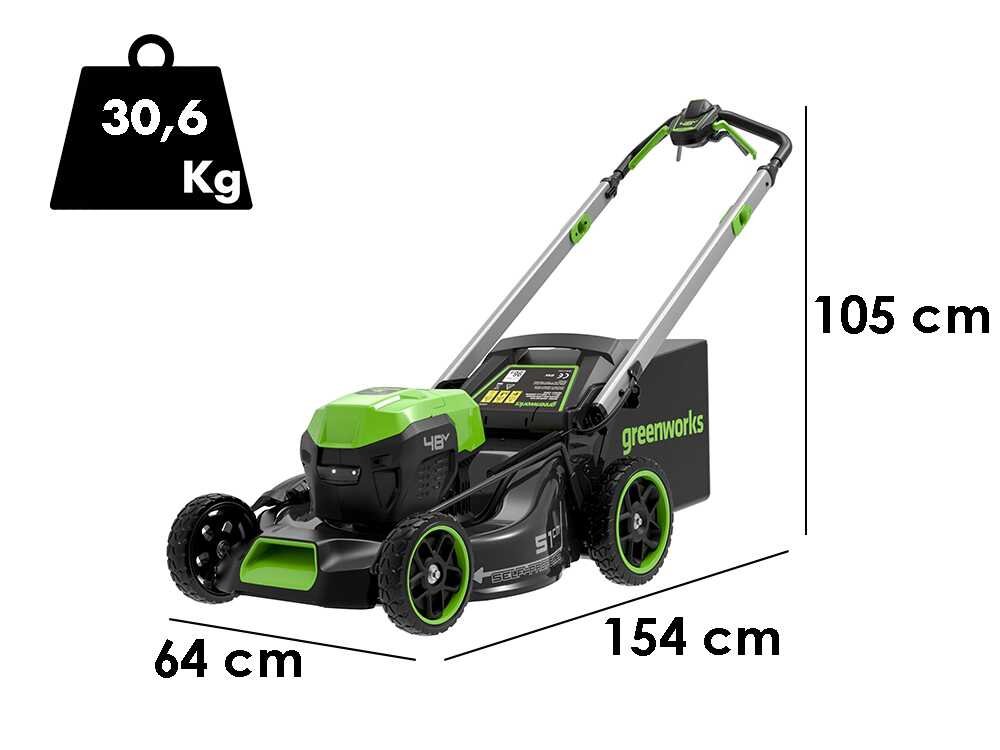 Greenworks GD48LM51SPIIK5 Akku-Rasenmäher – 51 cm Schnittbreite – Heckantrieb – mit Fangkorb – Ansicht 3