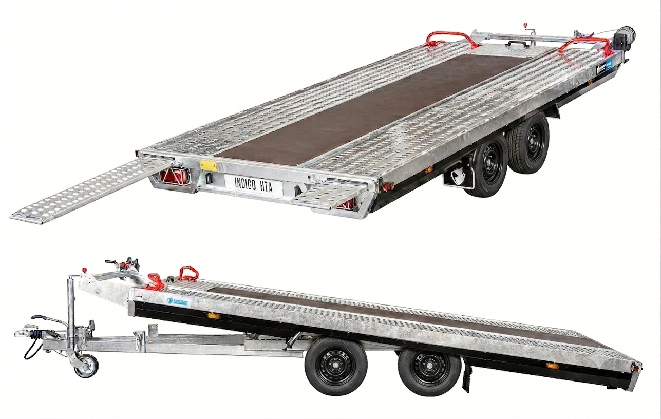 Hapert Autotransporter Indigo HTA-2 - 3000 - 4550 x 2100 – Seilwinde, LED Leuchten, Staubox – Ladefläche 455 × 210 cm – 3000 kg – Tandemachser – Ansicht 1
