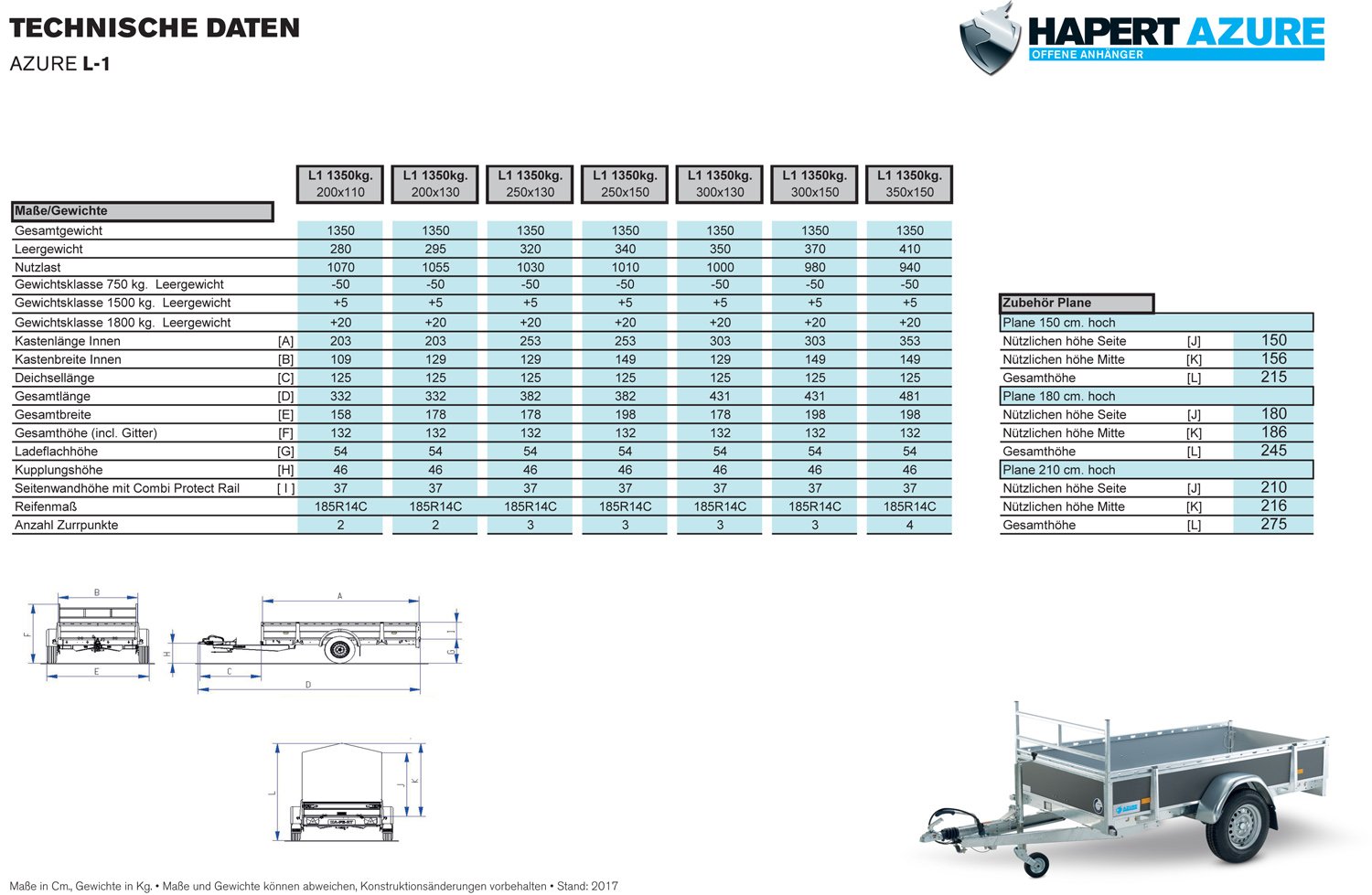 Hapert Kastenanhänger Azure L-1 - 1350 – Aluminium – Ladefläche 200 × 110 cm – 1350 kg – Einachser – Ansicht 2