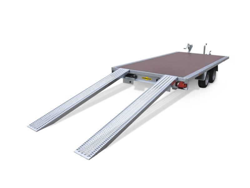 Humbaur Universaltransporter Universal 3500 – Seilwinde und Auffahrbohlen – Ladefläche 400 × 203 cm – 3500 kg – Tandemachser – Ansicht 1