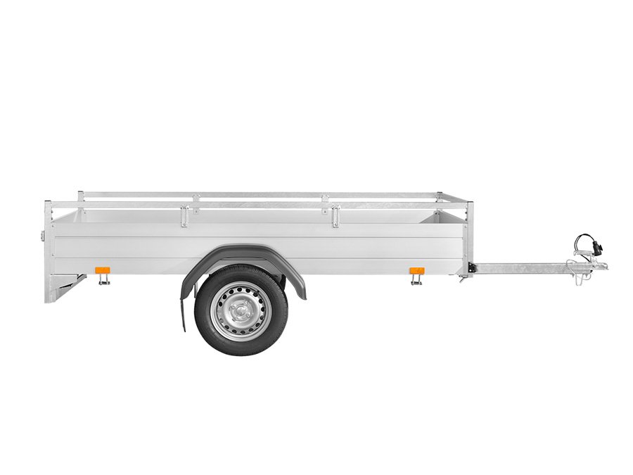 Saris Kastenanhänger MP 255 133 1350 1 – feste Vorderwand, Reling 3 seitig – Ladefläche 255 × 133 cm – 1350 kg – Einachser – Ansicht 3