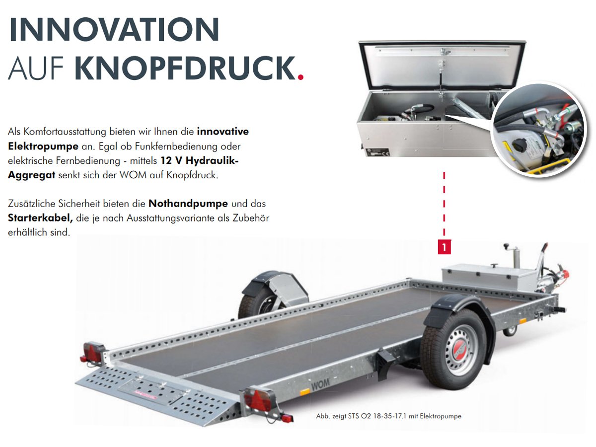 STEMA Absenkanhänger WOM 1500 STS O2 15-30-17.1 – Absenkanhänger m. E Pumpe 100km/h – Ladefläche 301 × 169 cm – 1500 kg – Einachser – Ansicht 2