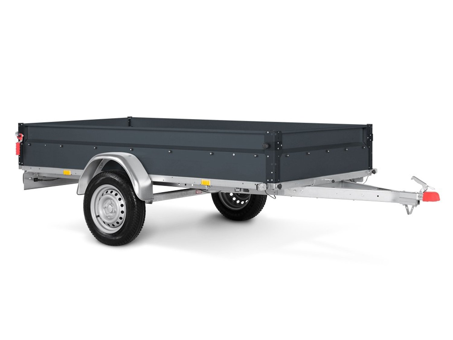 STEMA Kastenanhänger Basic STL 7.5-25-13.1 – Stahlblech 35cm, Plane anthrazitgrau – Ladefläche 251 × 128 cm – 750 kg – Einachser – Ansicht 1