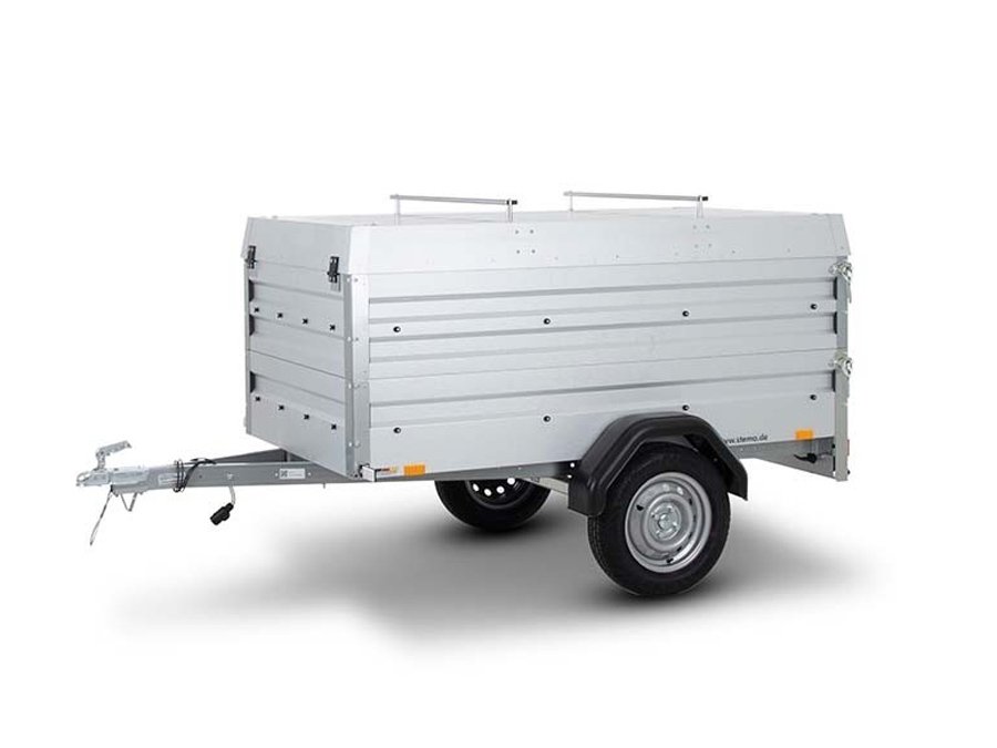 STEMA Kastenanhänger FT 7.5-20-10.1B – Bordwandaufsatz und Metalldeckel – Ladefläche 201 × 108 cm – 750 kg – Einachser – Ausführungsvariante 2 – Ansicht 1