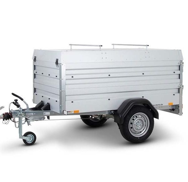 STEMA Kastenanhänger FT 8.5-20-10.1B – Bordwandaufsatz und Metalldeckel – Ladefläche 201 × 108 cm – 850 kg – Einachser – Ausführungsvariante 3 – Ansicht 1