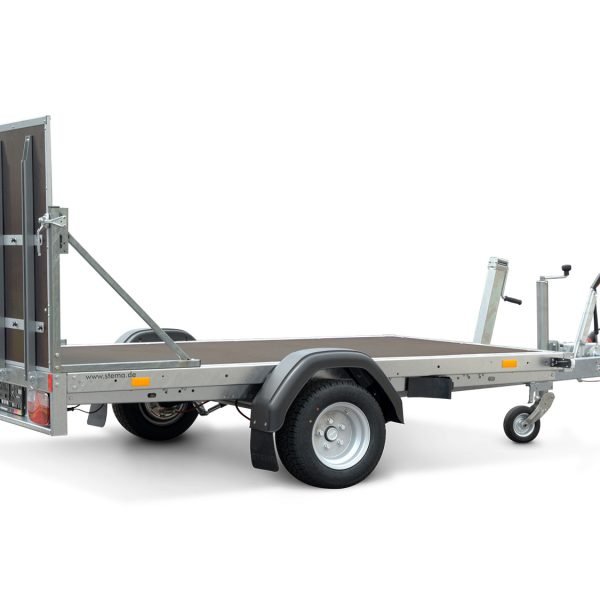 STEMA Kastenanhänger MUT O2 13-25-13.1 – Plattform – Rückwand – Ladefläche 251 × 128 cm – 1300 kg – Einachser – Ansicht 1