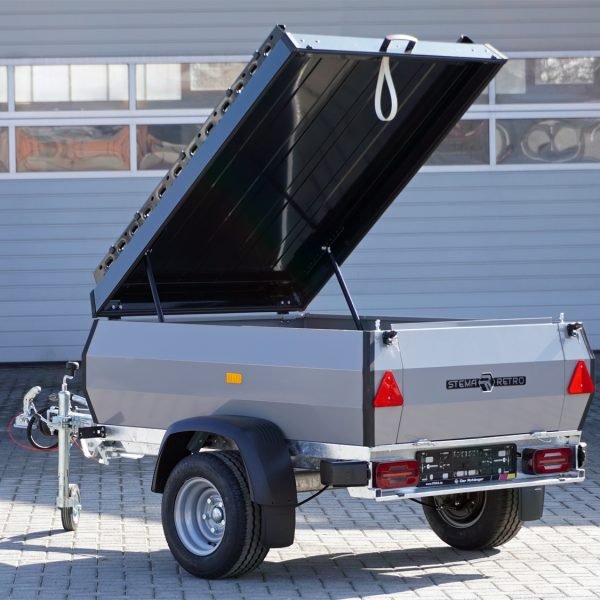STEMA Kastenanhänger RETRO ADVANCED 750 PLUS – 2 farbig, gebremst,Reling, 100km/h – Ladefläche 147 × 107 cm – 750 kg – Einachser – Ansicht 1