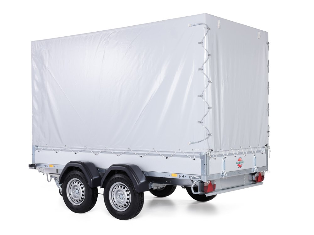 STEMA Kastenanhänger STL 2000 O2 20-30-15.2 COC – Planenaufbau LH 185 cm beigelegt – Ladefläche 301 × 153 cm – 2000 kg – Tandemachser – Ansicht 2