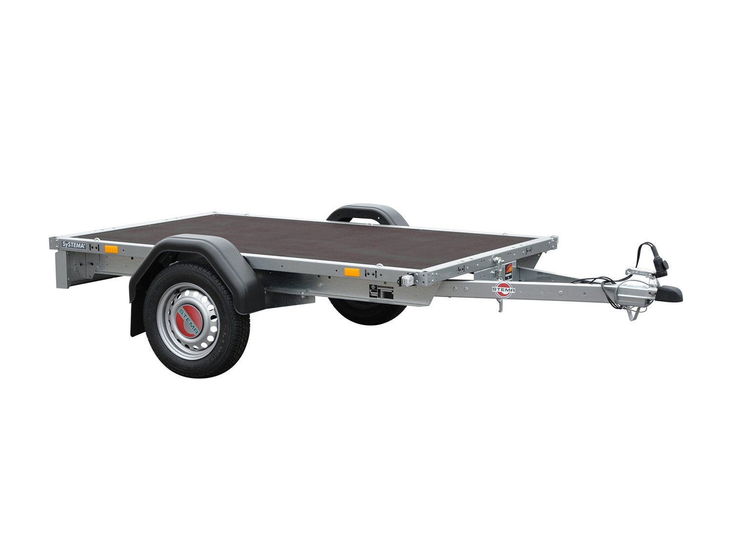 STEMA Kastenanhänger STP O1 7.5-25-15.1 – Plattform ohne Bordwände – Ladefläche 251 × 153 cm – 750 kg – Einachser – Ansicht 1