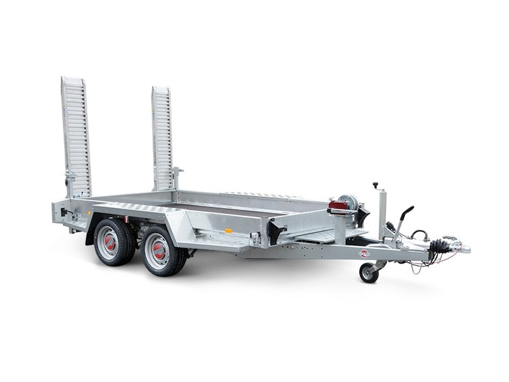 STEMA Maschinentransporter BMAT O2 27-36-16 – ALU-Rampen und V-Deichsel – Ladefläche 353 × 165 cm – 2700 kg – Tandemachser – Ansicht 1