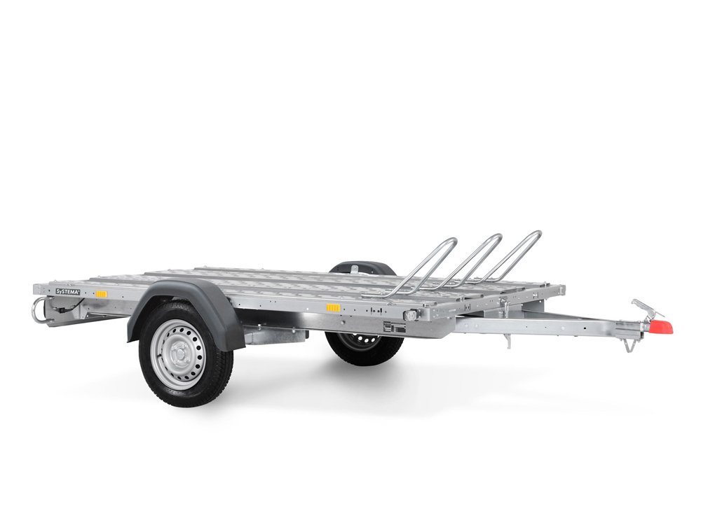 STEMA Motorradtransporter STM O1 7.5-21-15.1 – rot gepulvert – Ladefläche 210 × 153 cm – 750 kg – Einachser – Ansicht 1