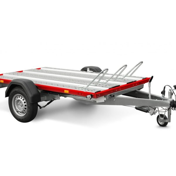 STEMA Motorradtransporter STM O2 13-25-15.1 – rot gepulvert 100km/h – Ladefläche 251 × 153 cm – 1300 kg – Einachser – Ansicht 1