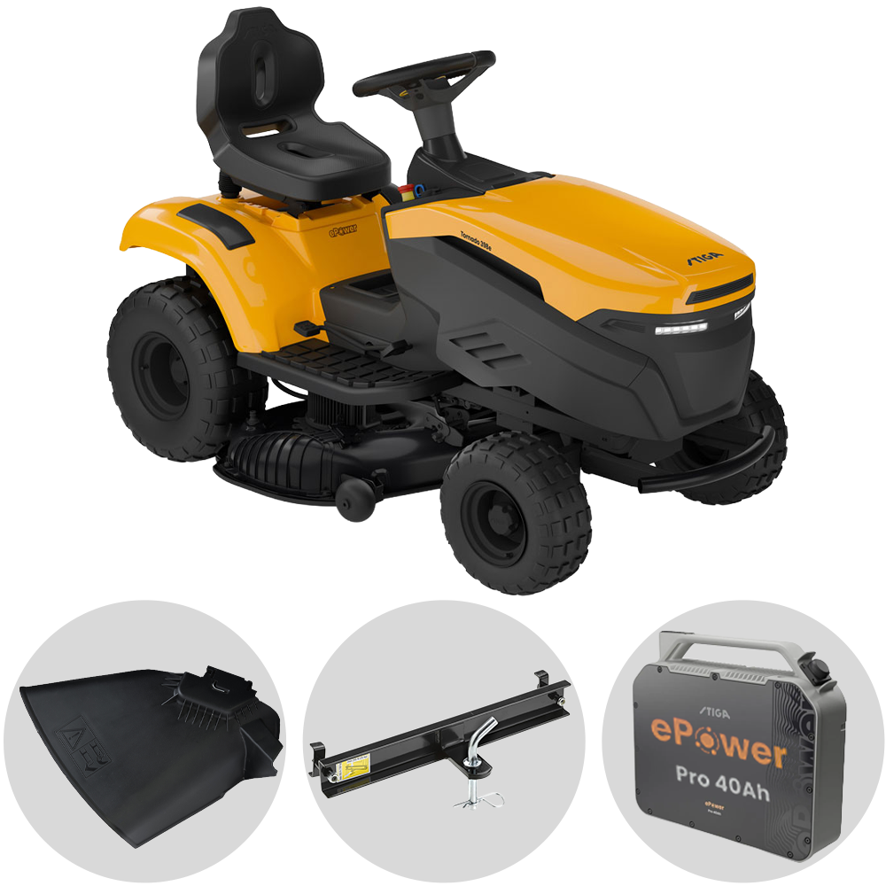 Stiga Tornado 398e Akku-Rasentraktor – 98 cm Schnittbreite – Automatisch – mit Mulchfunktion – Ansicht 1