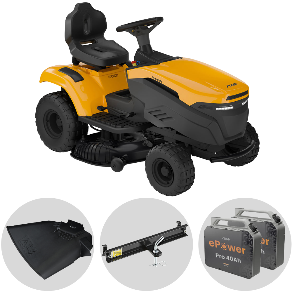 Stiga Tornado 398e Akku-Rasentraktor – 98 cm Schnittbreite – Automatisch – mit Mulchfunktion – Ausführung 2 – Ansicht 1
