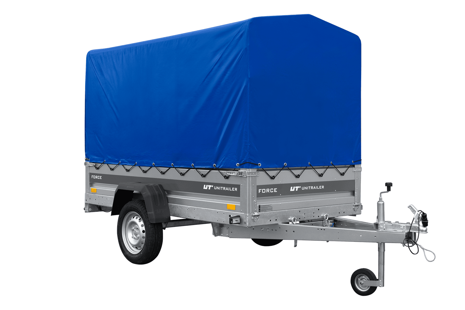 UNITRAILER Force 230 KIPP – PKW-Anhänger 230,9 × 126,1 cm – 750 kg – Einachser – mit geschweißtem Rahmen – 110 cm hohe blaue Plane – Ansicht 5