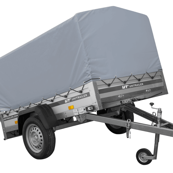 UNITRAILER Garden 201 KIPP ALU – PKW-Anhänger 201 × 125,6 cm – 750 kg – Einachser – 80 cm hohe graue Plane – Ansicht 1