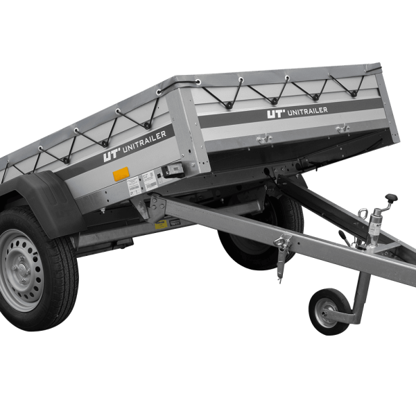 UNITRAILER Garden 201 KIPP ALU – PKW-Anhänger 201 × 125,6 cm – 750 kg – Einachser – flache graue Plane – Ansicht 1