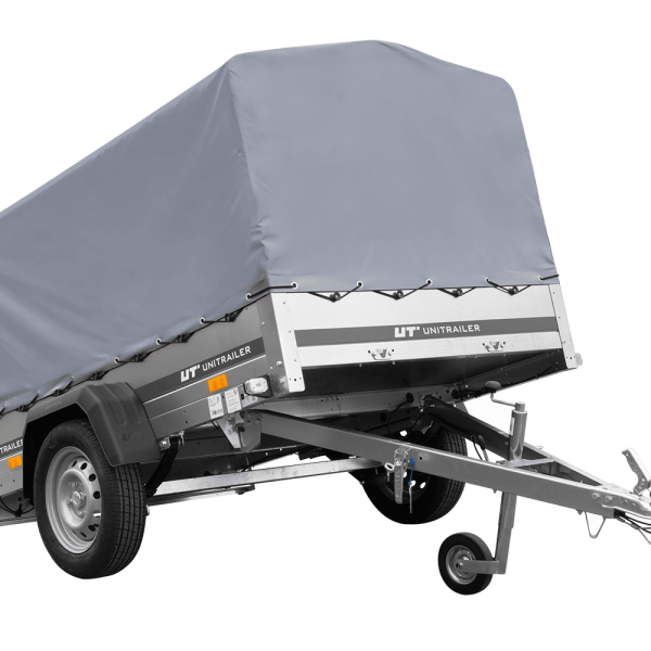 UNITRAILER Garden 201/R KIPP – PKW-Anhänger 200,6 × 125,6 cm – 750 kg – Einachser – mit Blattfederung – 80 cm hohe graue Plane – Ansicht 1