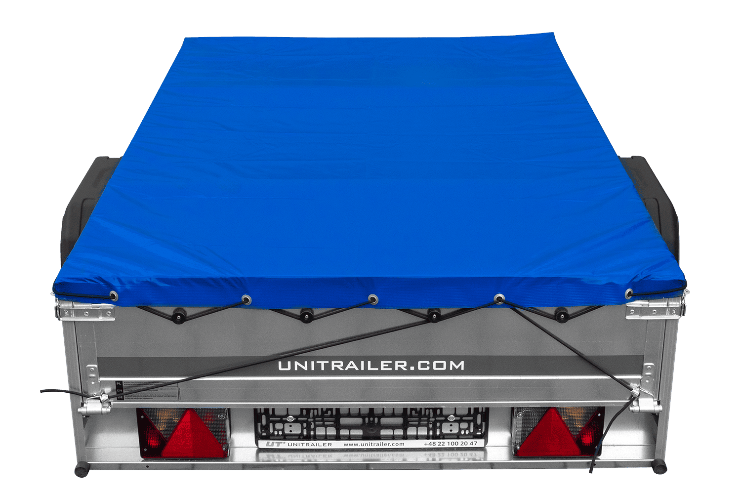 UNITRAILER Garden 201/R KIPP – PKW-Anhänger 200,6 × 125,6 cm – 750 kg – Einachser – mit Blattfederung – flache blaue Plane – mit Flachplanenträger – Ansicht 5
