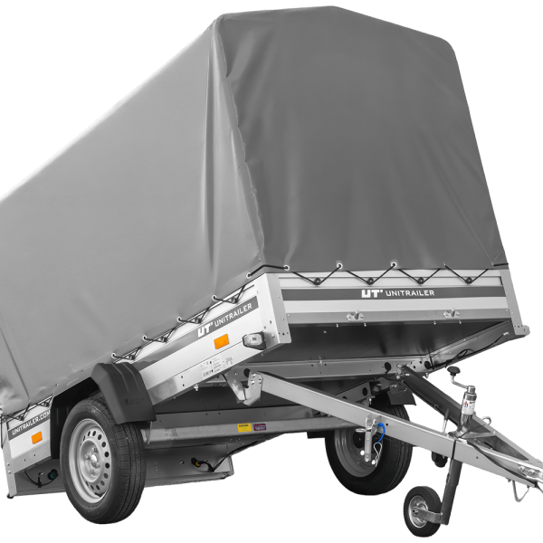 UNITRAILER Garden 230 KIPP ALU – PKW-Anhänger 230,5 × 125,6 cm – 750 kg – Einachser – 110 cm hohe graue Plane – Ansicht 1