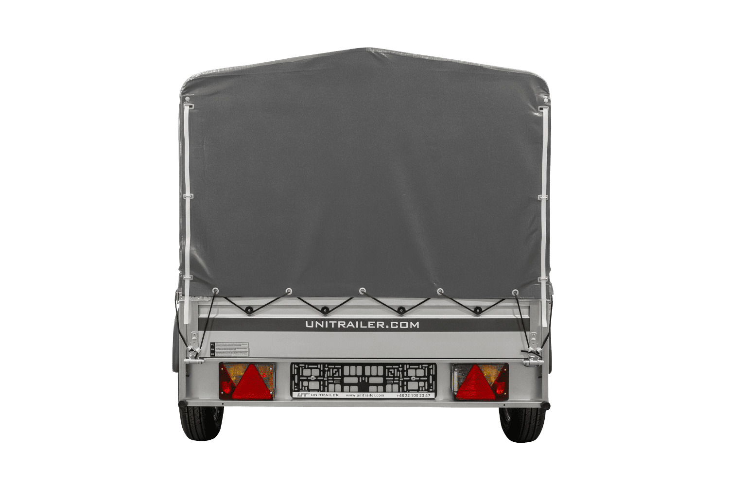 UNITRAILER Garden 230 KIPP ALU – PKW-Anhänger 230,5 × 125,6 cm – 750 kg – Einachser – 80 cm hohe graue Plane – Ansicht 2