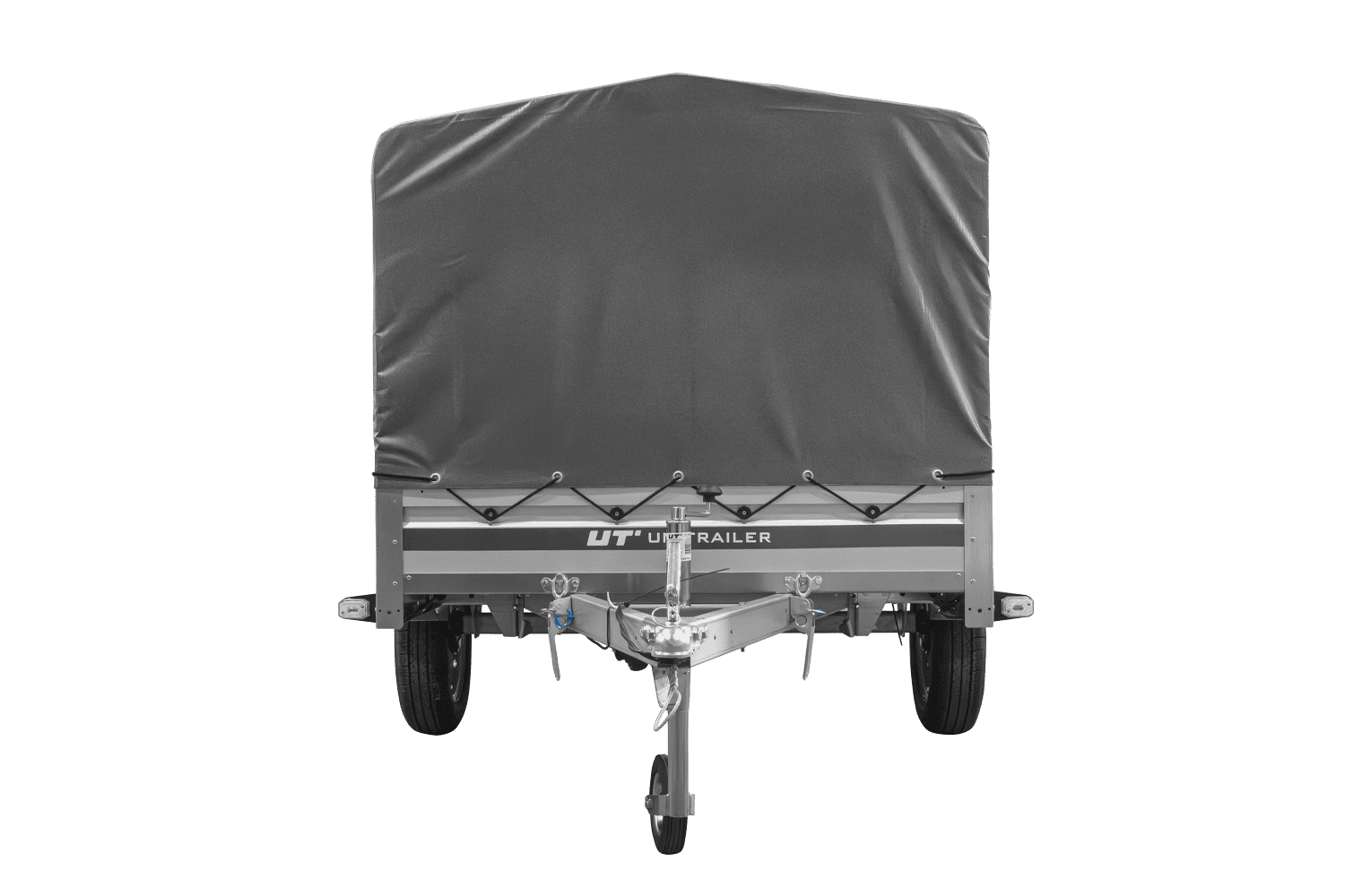 UNITRAILER Garden 230 KIPP ALU – PKW-Anhänger 230,5 × 125,6 cm – 750 kg – Einachser – 80 cm hohe graue Plane – Ansicht 3