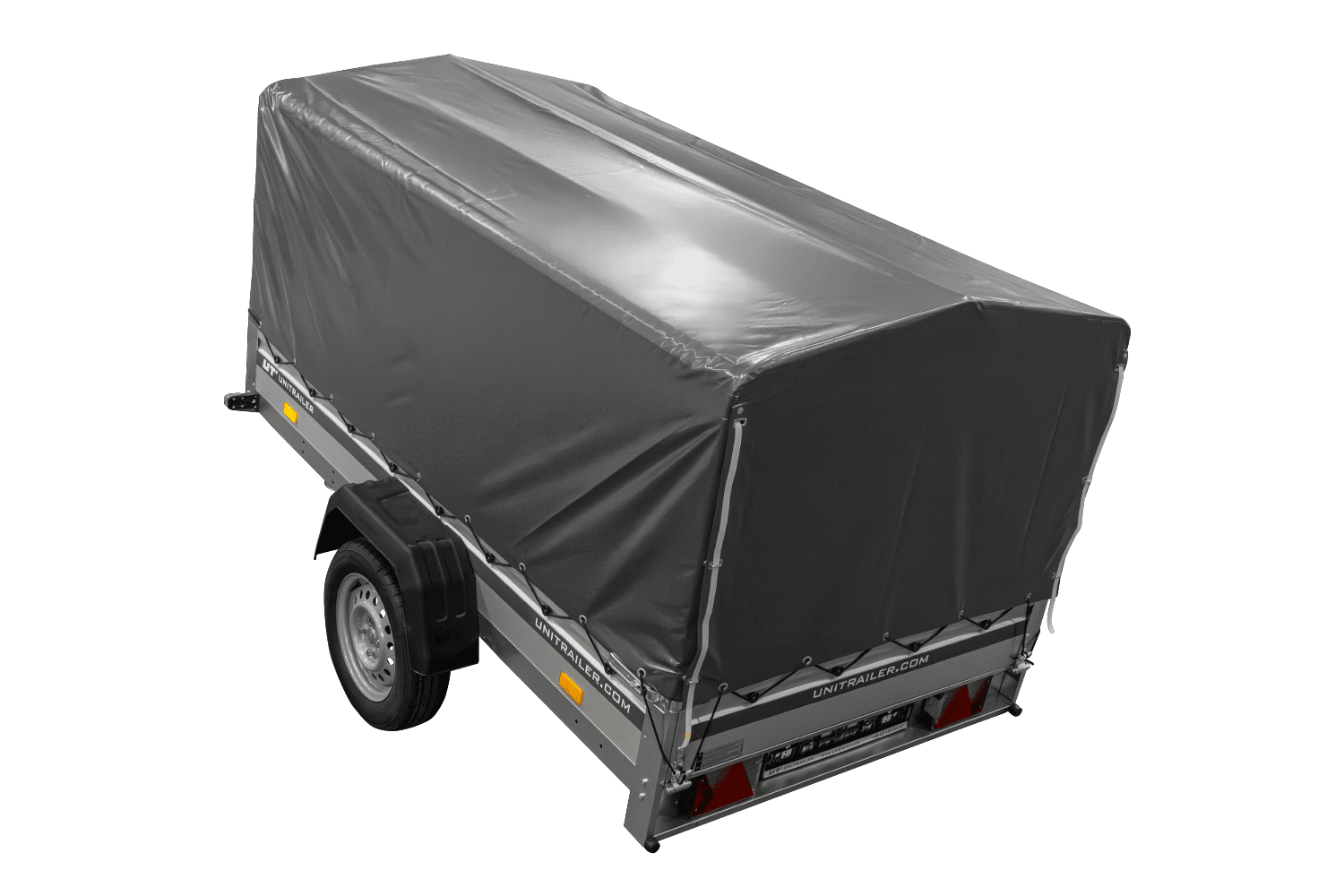 UNITRAILER Garden 230 KIPP ALU – PKW-Anhänger 230,5 × 125,6 cm – 750 kg – Einachser – 80 cm hohe graue Plane – Ansicht 4