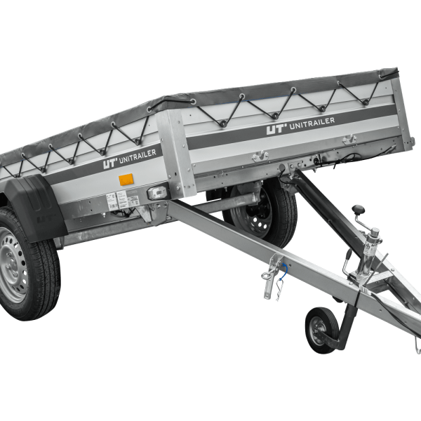 UNITRAILER Garden 230 KIPP ALU – PKW-Anhänger 230,5 × 125,6 cm – 750 kg – Einachser – flache graue Plane – Ansicht 1