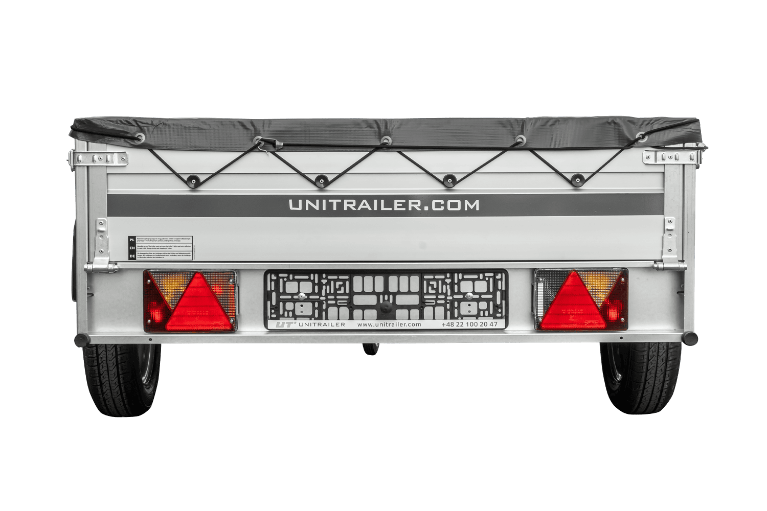 UNITRAILER Garden 230 KIPP ALU – PKW-Anhänger 230,5 × 125,6 cm – 750 kg – Einachser – flache graue Plane – Ansicht 2