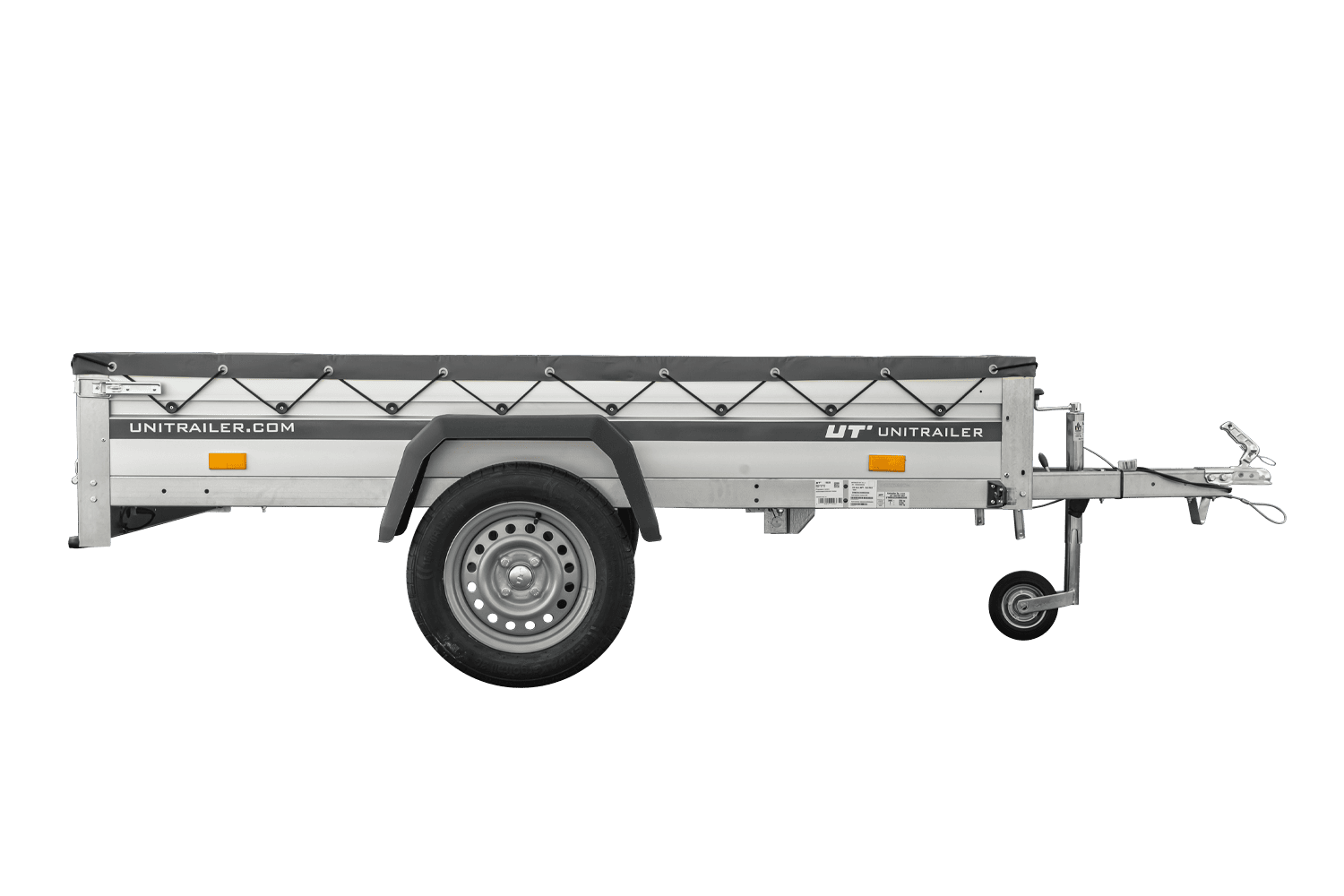 UNITRAILER Garden 230 KIPP ALU – PKW-Anhänger 230,5 × 125,6 cm – 750 kg – Einachser – flache graue Plane – Ansicht 3
