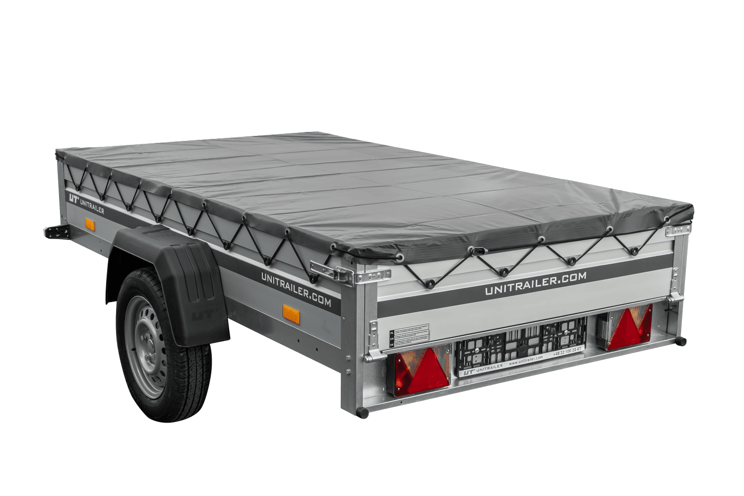 UNITRAILER Garden 230 KIPP ALU – PKW-Anhänger 230,5 × 125,6 cm – 750 kg – Einachser – flache graue Plane – Ansicht 4