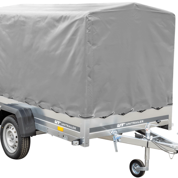 UNITRAILER Garden 230/R KIPP – PKW-Anhänger 230,4 × 125,6 cm – 750 kg – Einachser – mit Blattfederung – 110 cm hohe graue Plane – Ansicht 1