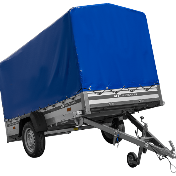 UNITRAILER Garden 264 KIPP ALU – PKW-Anhänger 264,1 × 125,6 cm – 750 kg – Einachser – 110 cm hohe blaue Plane – Ansicht 1
