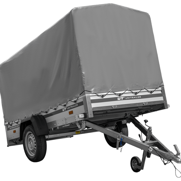 UNITRAILER Garden 264 KIPP ALU – PKW-Anhänger 264,1 × 125,6 cm – 750 kg – Einachser – 110 cm hohe graue Plane – Ansicht 1