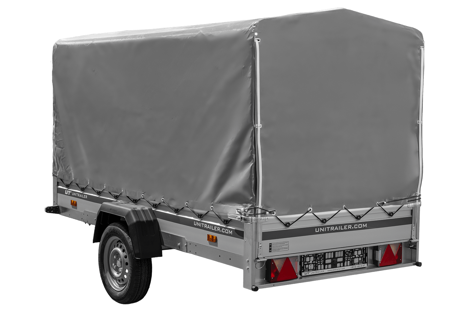 UNITRAILER Garden 264 KIPP ALU – PKW-Anhänger 264,1 × 125,6 cm – 750 kg – Einachser – 110 cm hohe graue Plane – Ansicht 5