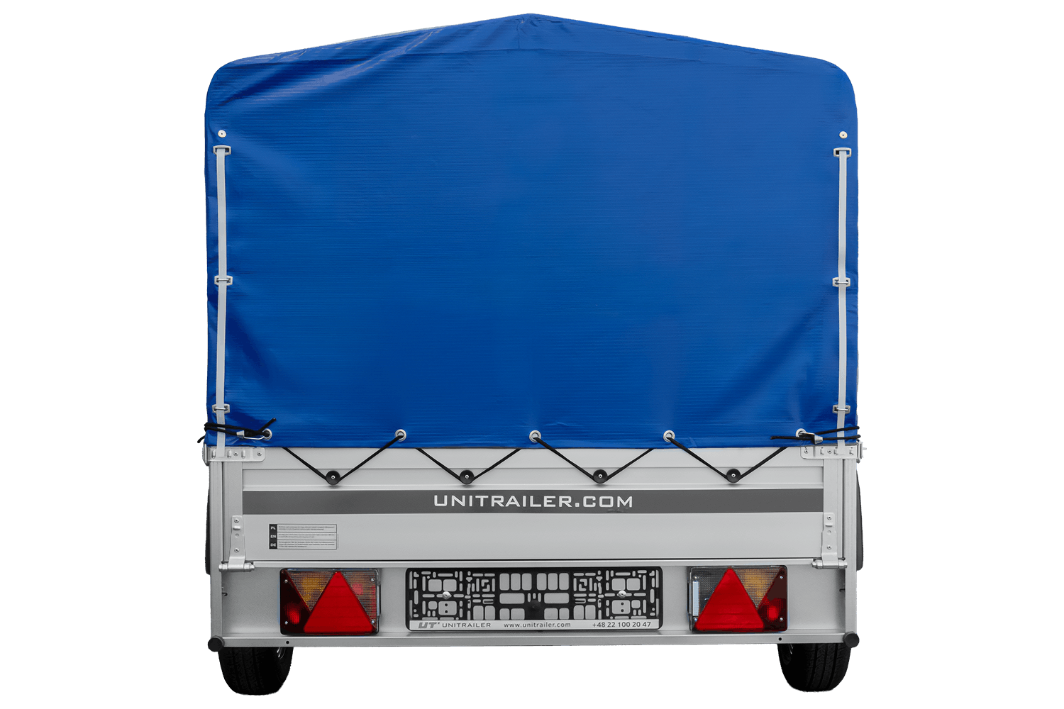 UNITRAILER Garden 264 KIPP ALU – PKW-Anhänger 264,1 × 125,6 cm – 750 kg – Einachser – 80 cm hohe blaue Plane – Ansicht 3