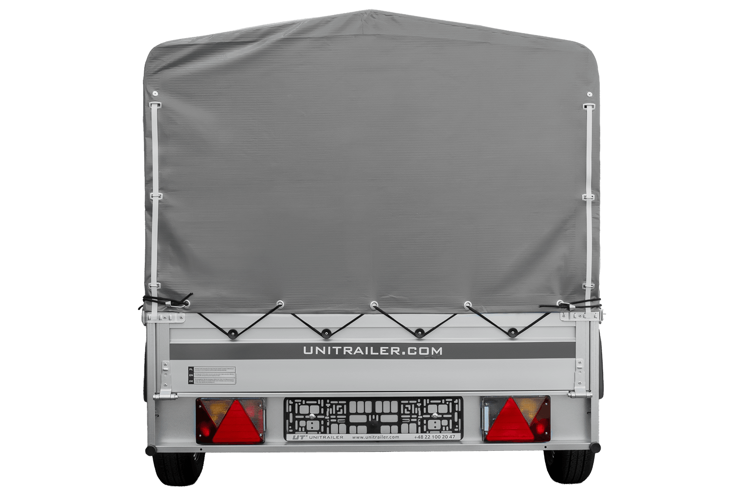 UNITRAILER Garden 264 KIPP ALU – PKW-Anhänger 264,1 × 125,6 cm – 750 kg – Einachser – 80 cm hohe graue Plane – Ansicht 3