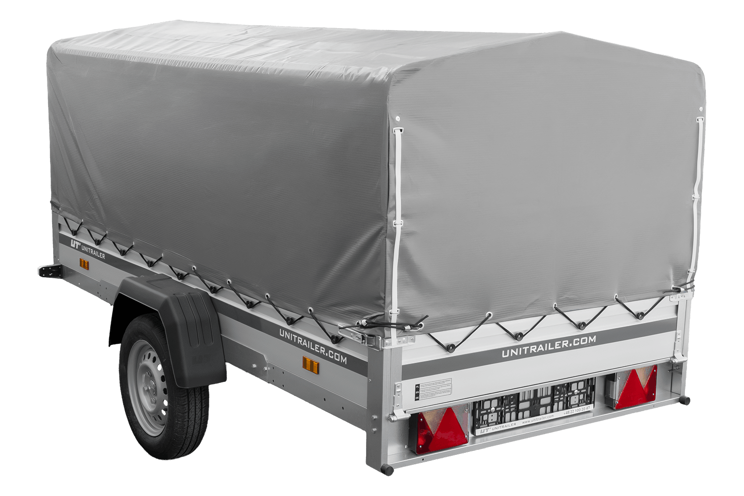 UNITRAILER Garden 264 KIPP ALU – PKW-Anhänger 264,1 × 125,6 cm – 750 kg – Einachser – 80 cm hohe graue Plane – Ansicht 4