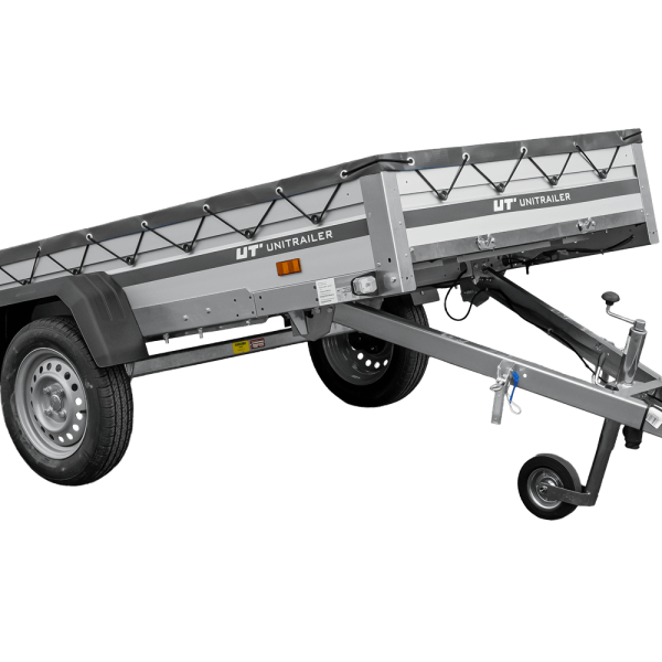UNITRAILER Garden 264 KIPP ALU – PKW-Anhänger 264,1 × 125,6 cm – 750 kg – Einachser – flache graue Plane – Ansicht 1