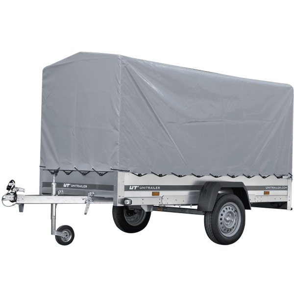 UNITRAILER Garden 264/R KIPP – PKW-Anhänger 264,1 × 125,6 cm – 750 kg – Einachser – mit Blattfederung – 110 cm hohe graue Plane – Ansicht 1