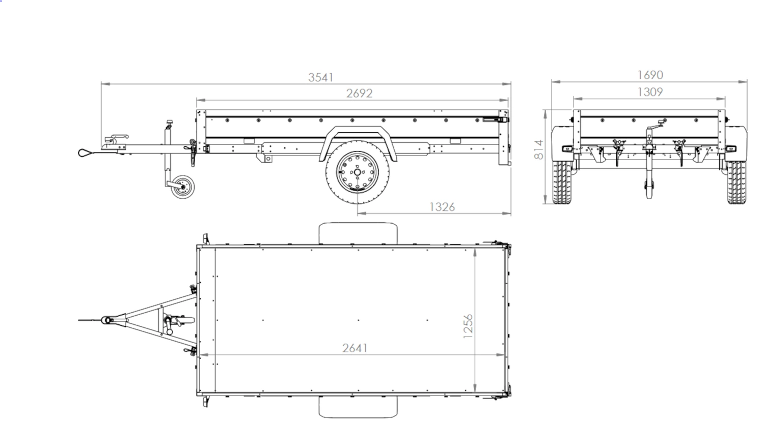 UNITRAILER Garden 264/R KIPP – PKW-Anhänger 264,1 × 125,6 cm – 750 kg – Einachser – mit Blattfederung – 80 cm hohe blaue Plane – Zusatzbordwände: zusätzliche Vollwand-Stahlbordwände – Ansicht 2