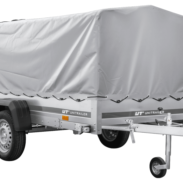 UNITRAILER Garden 264/R KIPP – PKW-Anhänger 264,1 × 125,6 cm – 750 kg – Einachser – mit Blattfederung – 80 cm hohe graue Plane – Ansicht 1