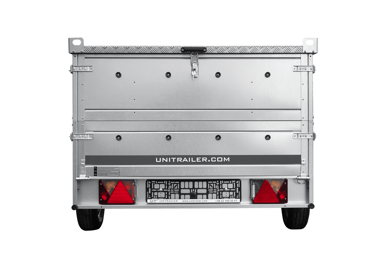 UNITRAILER Garden 264/R KIPP – PKW-Anhänger 264,1 × 125,6 cm – 750 kg – Einachser – mit Blattfederung – Aluminiumhaube – Zusatzbordwände: zusätzliche Vollwand-Stahlbordwände – Ansicht 3
