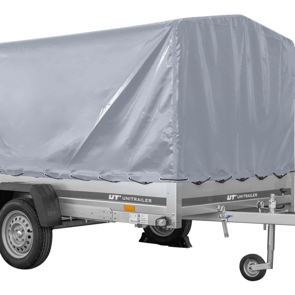 UNITRAILER Garden 265/R KIPP – PKW-Anhänger 264,3 × 149,9 cm – 750 kg – Einachser – mit Blattfederung – 110 cm hohe graue Plane – Ansicht 1